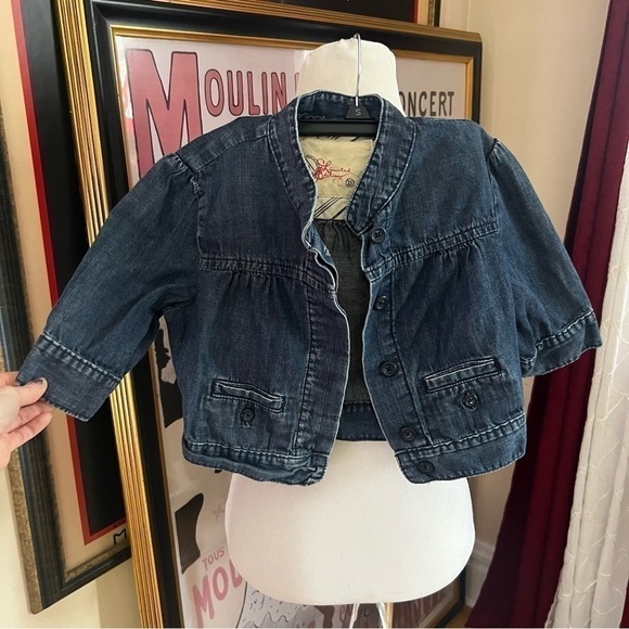 GAP Limited Edition Peter Pan Collar Button Down Cargo Blue Denim Jacket Size XS - Picture 3 of 9